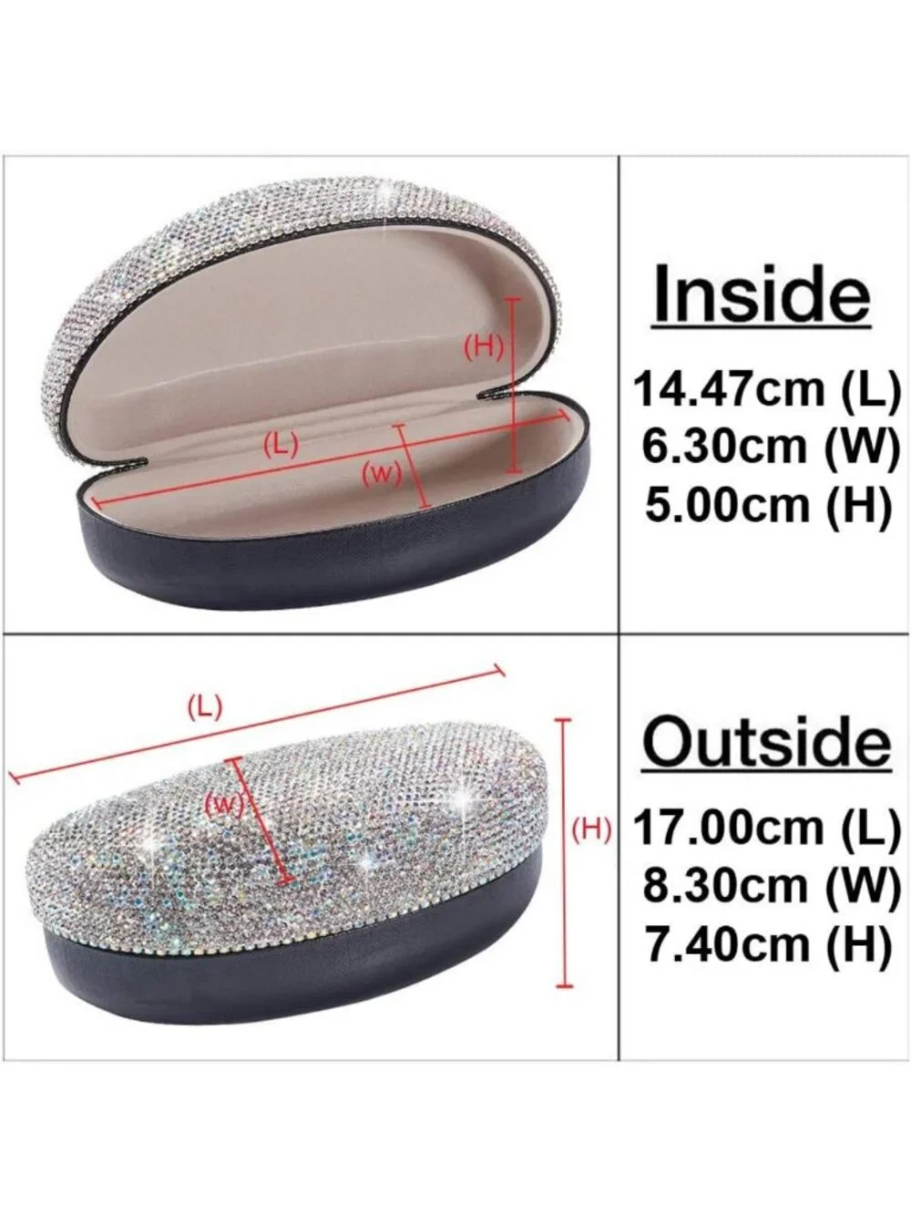 Bling Crystal Rhinestone Hard Shell Sunglasses Case - Large Eyeglass Storage